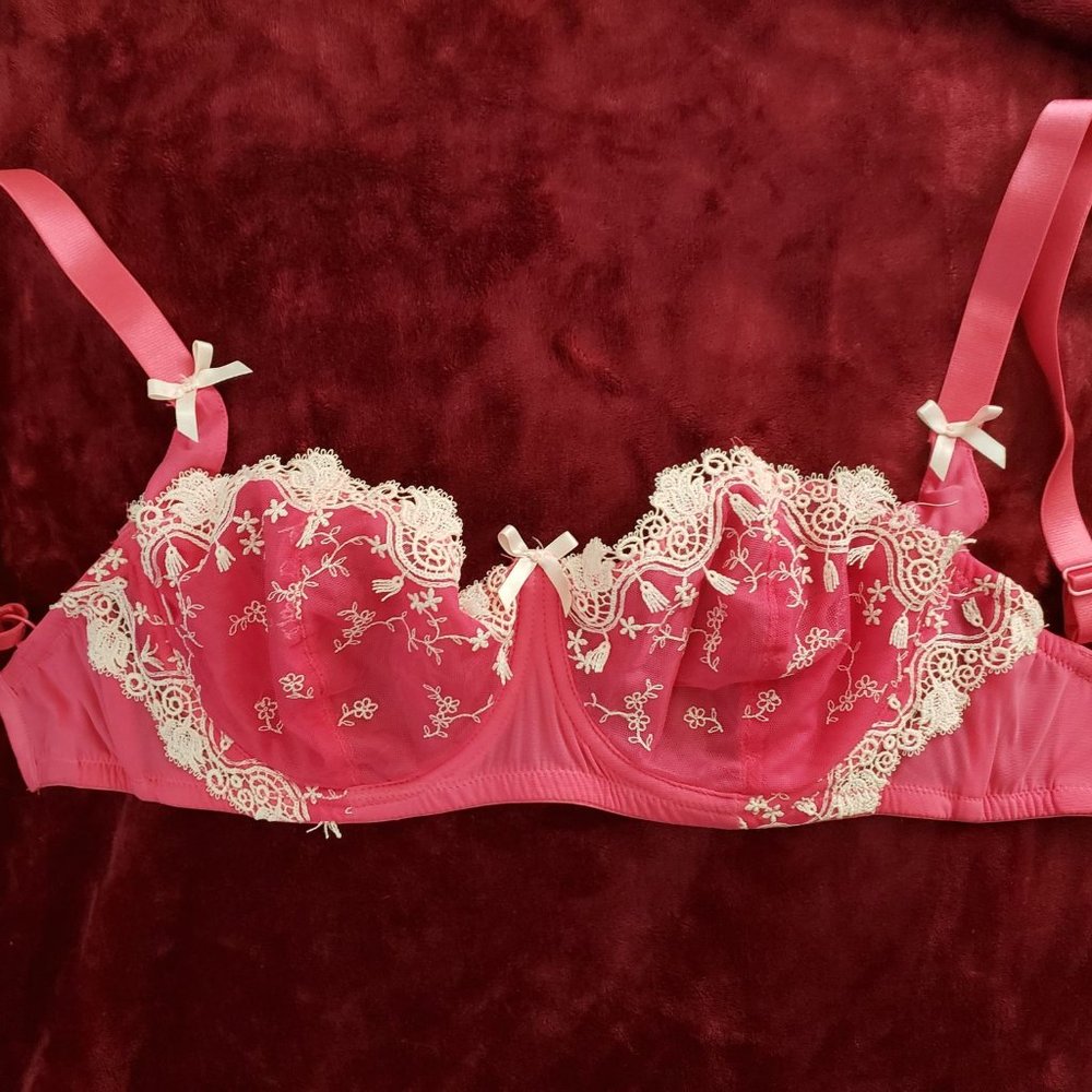 Pink and Cream Lace Unlined Bra Parfait 30G